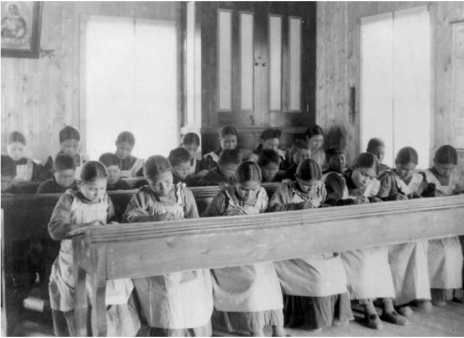 Children at Indigenous residential school classroom