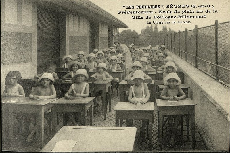 Children at tuberculosis preventorium outdoor classroom