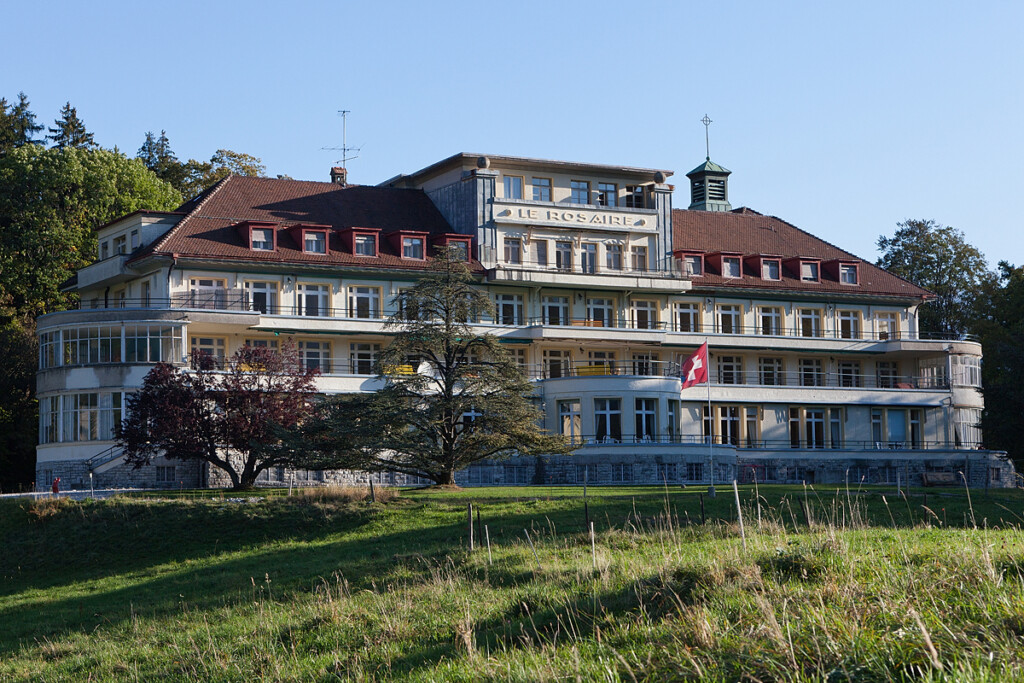 Tuberculosis sanitarium, a large, four story building 